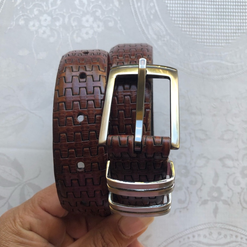PGA Tour Textured Brown Top Grain Leather Belt with Silver Buckle Men’s Size 40